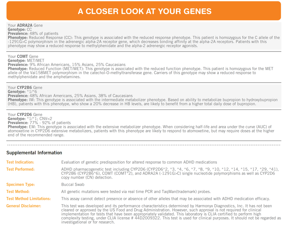 Gene-testing to guide ADHD medications - sample results a closer look